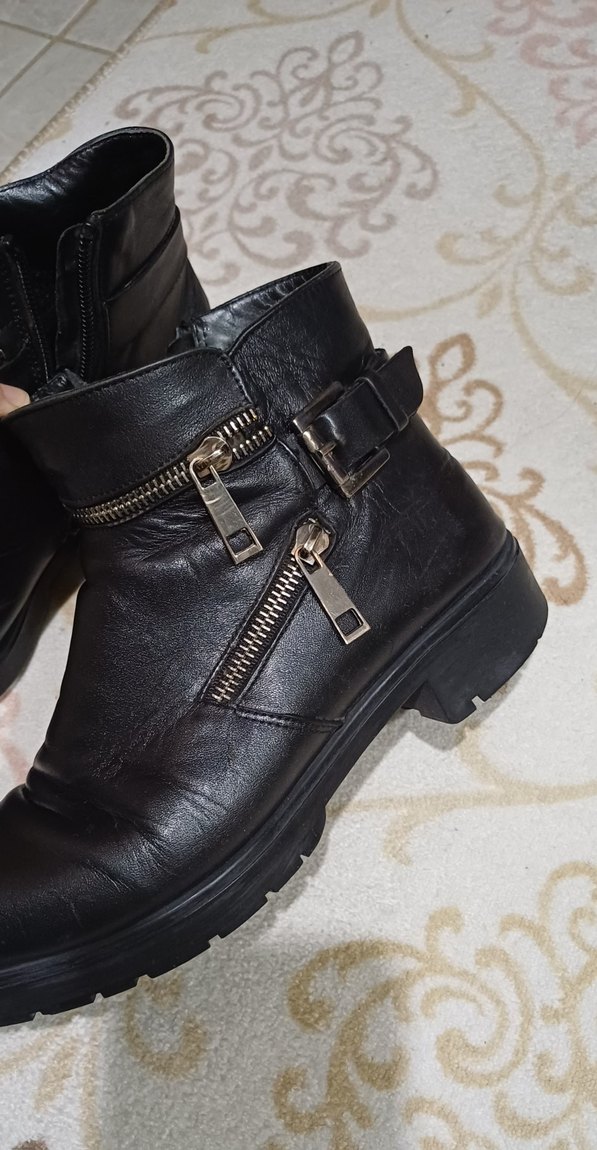 Siyah Deri Tokalı Biker Bot dar kalıp 36 numara - Görsel 3