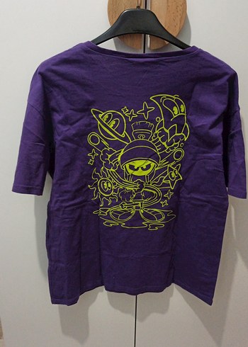 Mor Baskılı Kısa Kollu Kadın Tişört - Görsel 2