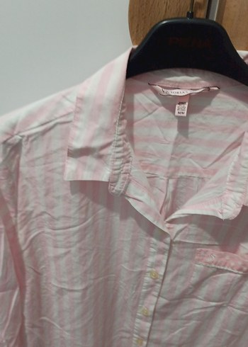 Düğmeli Pembe Keten Gömlek - Görsel 4