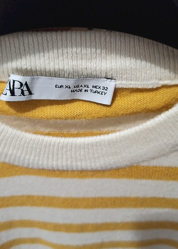 Sarı Çizgili Uzun Kollu Kadın Kazak - Görsel 3