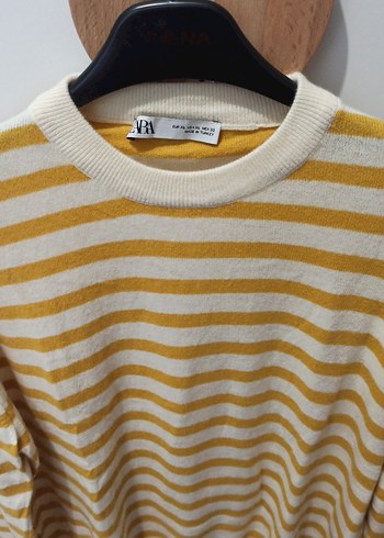 Sarı Çizgili Uzun Kollu Kadın Kazak - Görsel 2