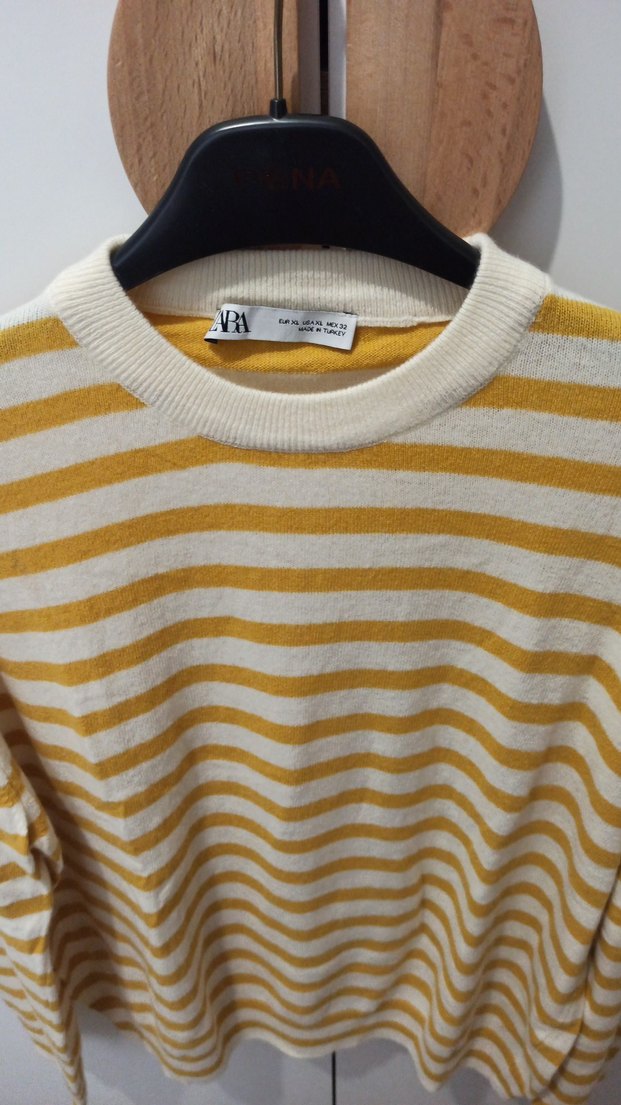 Sarı Çizgili Uzun Kollu Kadın Kazak - Görsel 2