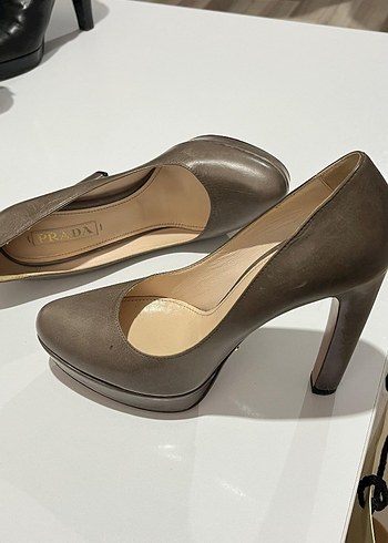 Prada Bej Deri Platform Topuklu Stiletto
