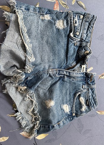 Kadın Gri Mavi Bağcıklı Mini Denim Şort