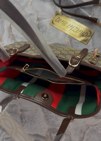 Gucci Kahverengi Baskılı Deri Kadın Çanta - Görsel 5