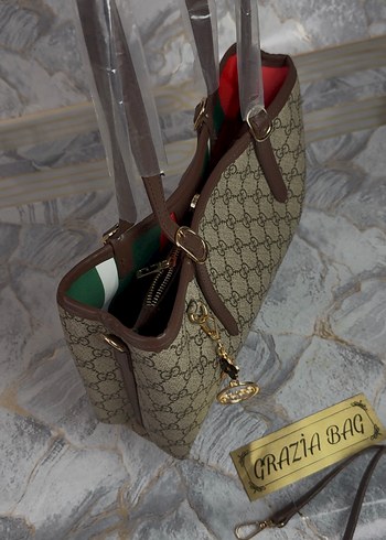 Gucci Kahverengi Baskılı Deri Kadın Çanta - Görsel 3