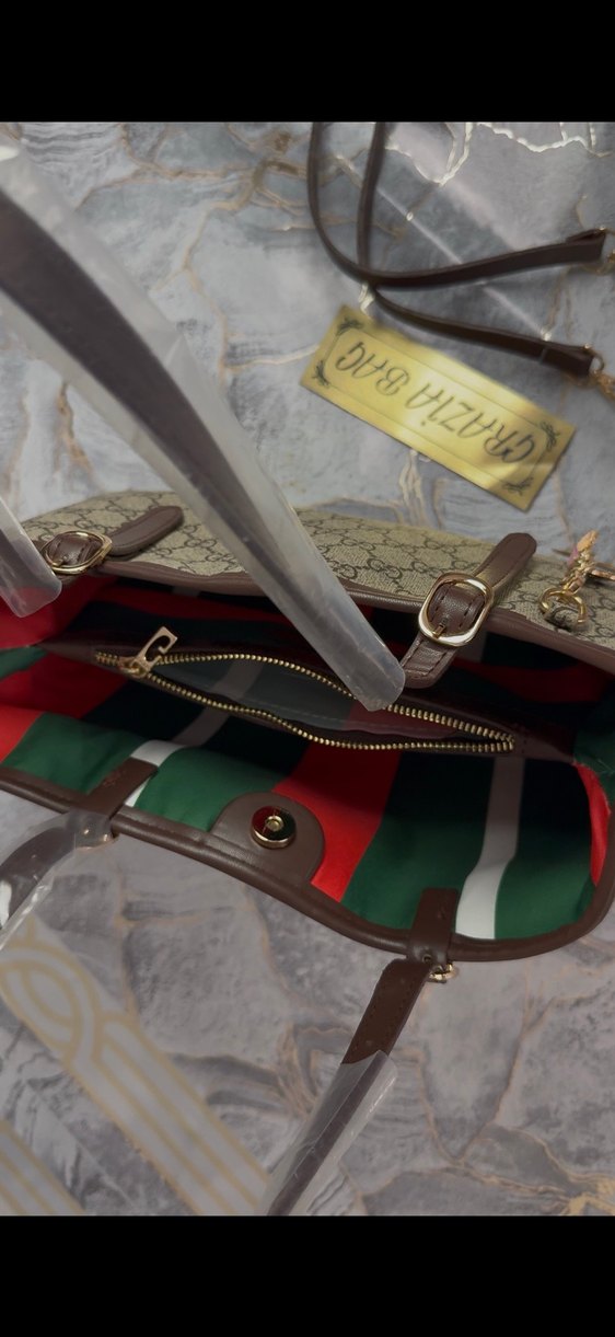 Gucci Kahverengi Baskılı Deri Kadın Çanta - Görsel 5
