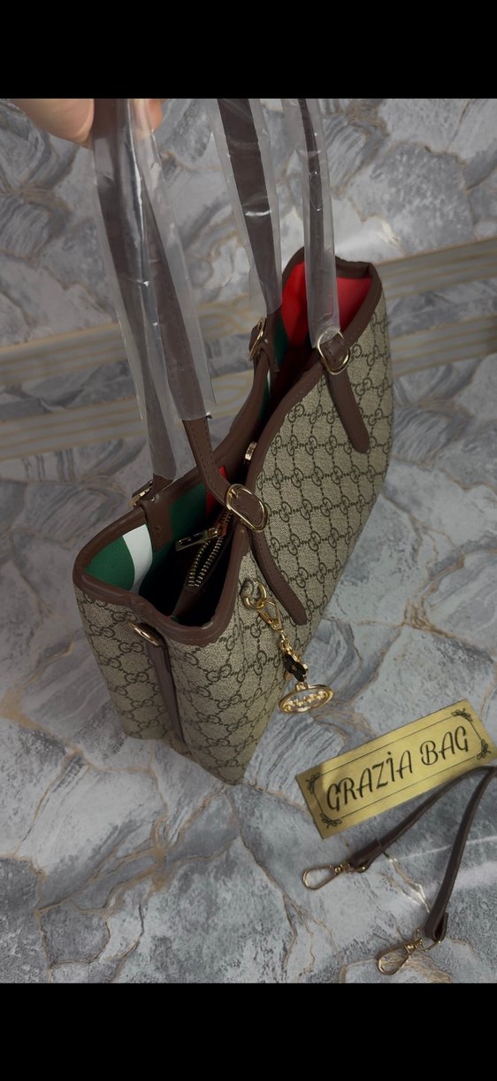 Gucci Kahverengi Baskılı Deri Kadın Çanta - Görsel 3