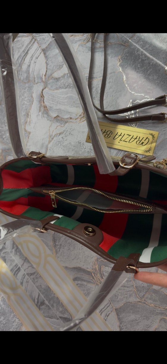 Gucci Kahverengi Baskılı Deri Kadın Çanta - Görsel 4