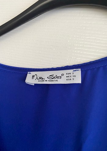 Uzun, V Yaka, Dökümlü Mavi Kadın Saten Elbise - Görsel 5