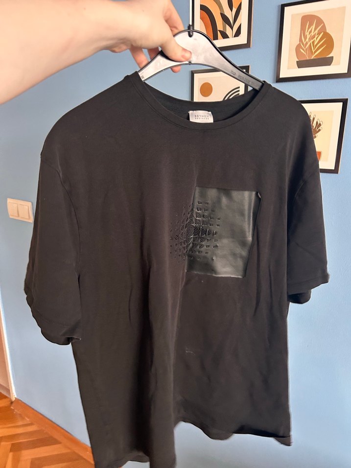 Deri Detaylı Siyah Erkek Tişört - Görsel 5