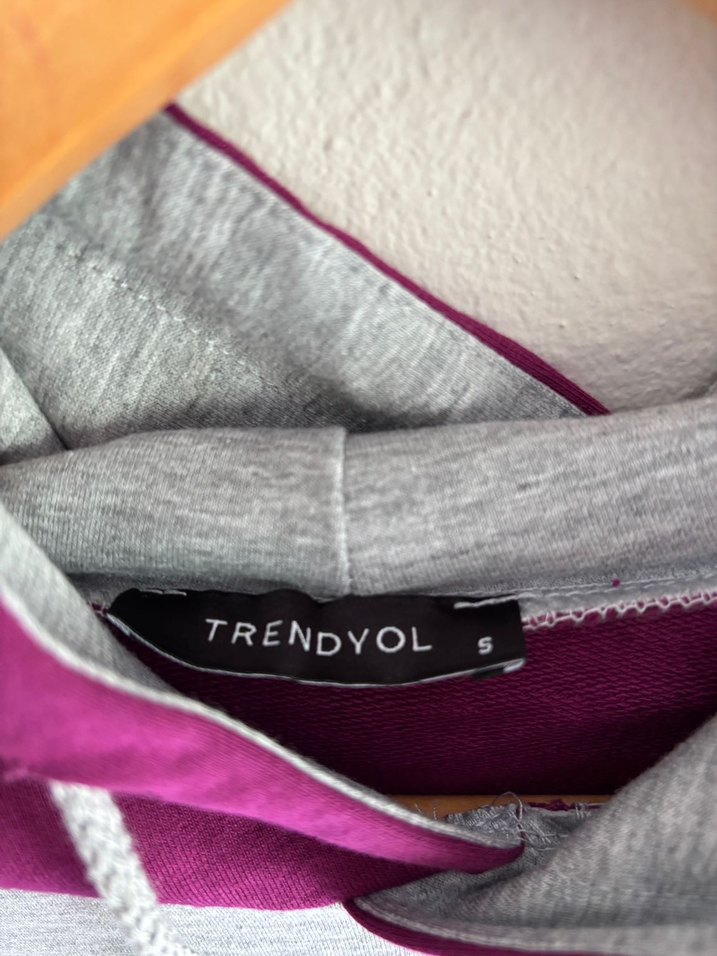 Mor Gri Crop Kapüşonlu Sweatshirt - Görsel 3