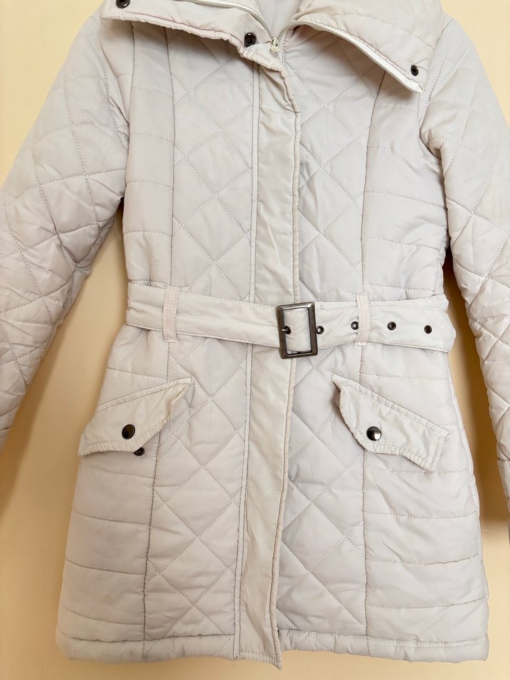 Beyaz Kemerli Kadın Kış Montu - Görsel 5