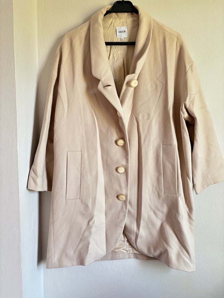 Bej Süet Düğmeli Midi Kadın Kaban - Görsel 4