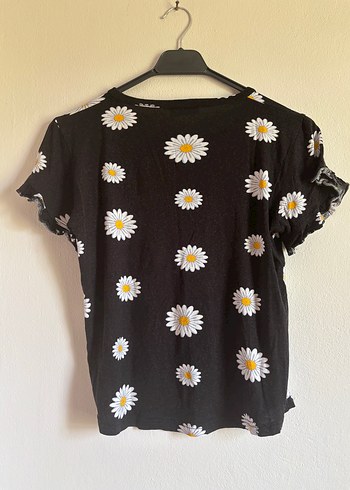 s Beden siyah Renk Siyah Papatya Desenli Pijama Takımı
