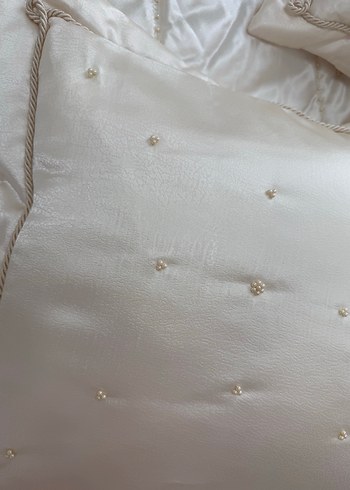 İşlemeli Parlak Beyaz Yatak Örtüsü tam takım Çeyizlik - Görsel 6