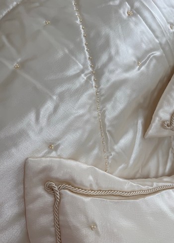 İşlemeli Parlak Beyaz Yatak Örtüsü tam takım Çeyizlik - Görsel 7