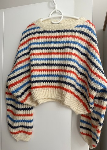 Çok Renkli Çizgili Kadın Triko Kazak - Görsel 2