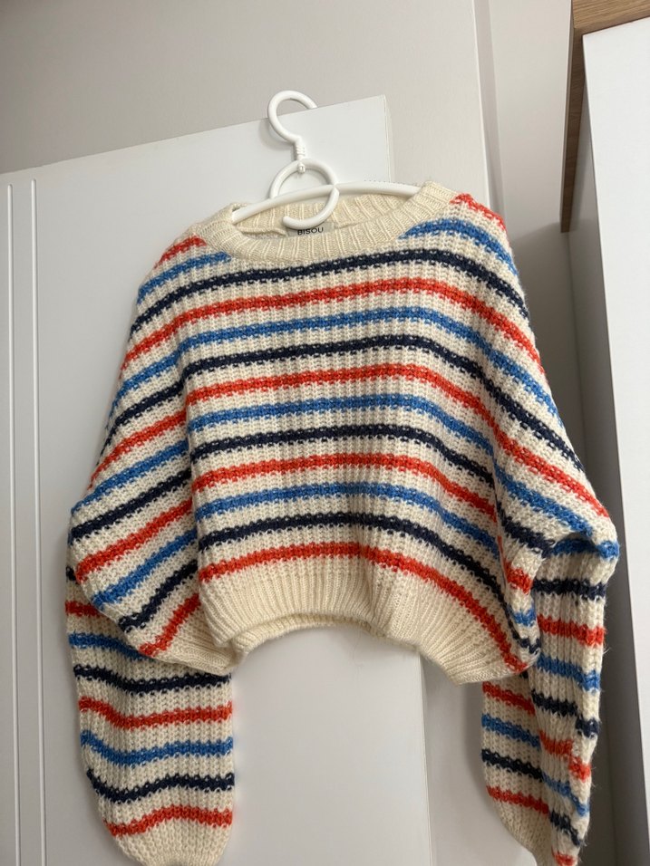 Çok Renkli Çizgili Kadın Triko Kazak - Görsel 4