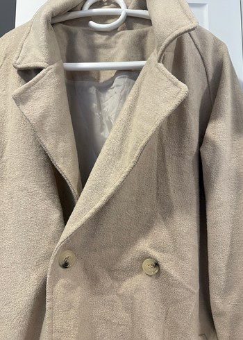 Bej Kadın Keten Düğmeli Midi Ceket - Görsel 4