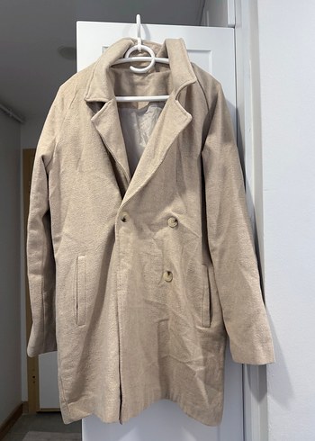 Bej Kadın Keten Düğmeli Midi Ceket - Görsel 6