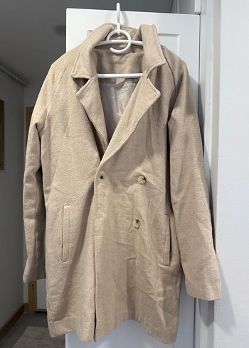 Bej Kadın Keten Düğmeli Midi Ceket - Görsel 2