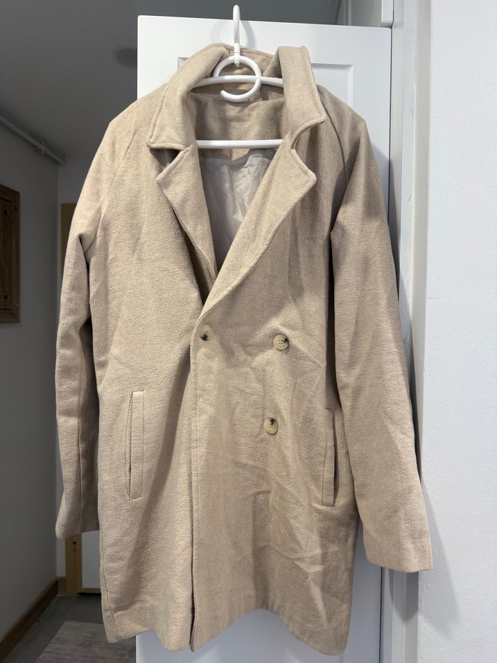 Bej Kadın Keten Düğmeli Midi Ceket - Görsel 2