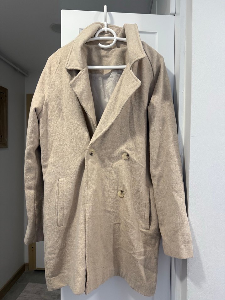 Bej Kadın Keten Düğmeli Midi Ceket - Görsel 3