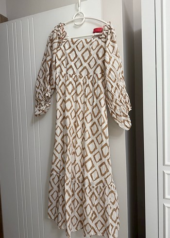 Bej Bohem Uzun Elbise - Görsel 7