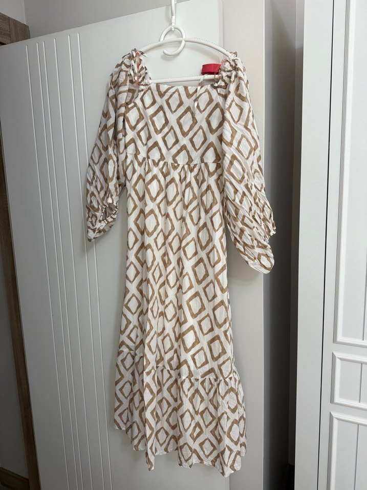 Bej Bohem Uzun Elbise - Görsel 2