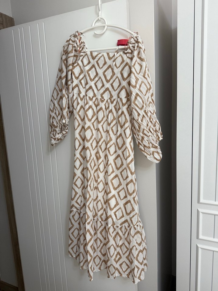 Bej Bohem Uzun Elbise - Görsel 3