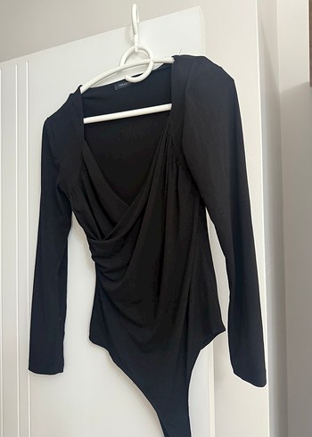 Uzun Kollu Siyah Drapeli V Yaka Bluz - Görsel 3