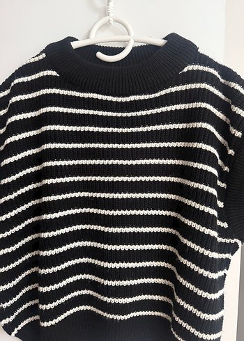 Çizgili Siyah Gri Örgü Süveter - Görsel 3