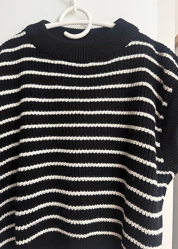 Çizgili Siyah Gri Örgü Süveter - Görsel 2