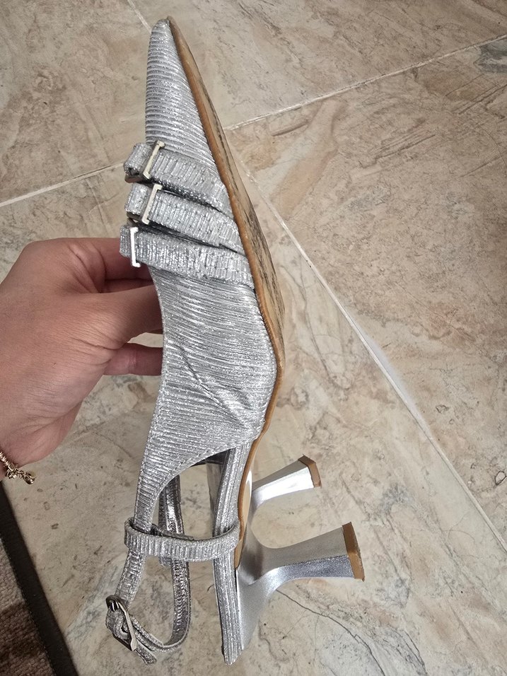 gümüş gri topuklu ayakkabı 38 numara - Görsel 3