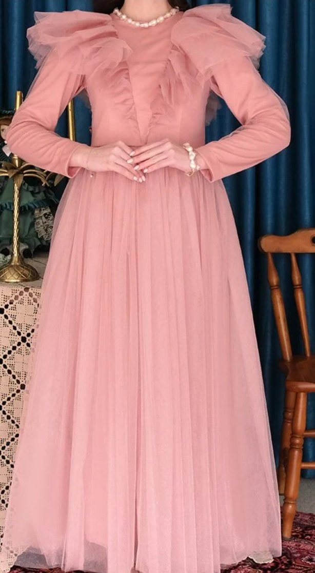 tesettür abiye Uzun elbise gece elbisesi pudra pembe şal dahil - Görsel 3