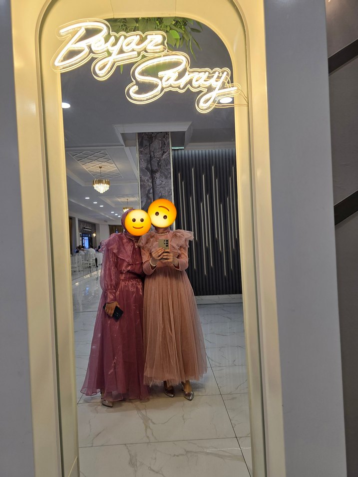 tesettür abiye Uzun elbise gece elbisesi pudra pembe şal dahil - Görsel 4