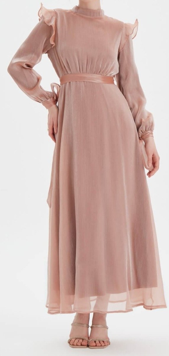 bakır rengi tesettür abiye, tesettür Elbise, Uzun, şal ile. - Görsel 2