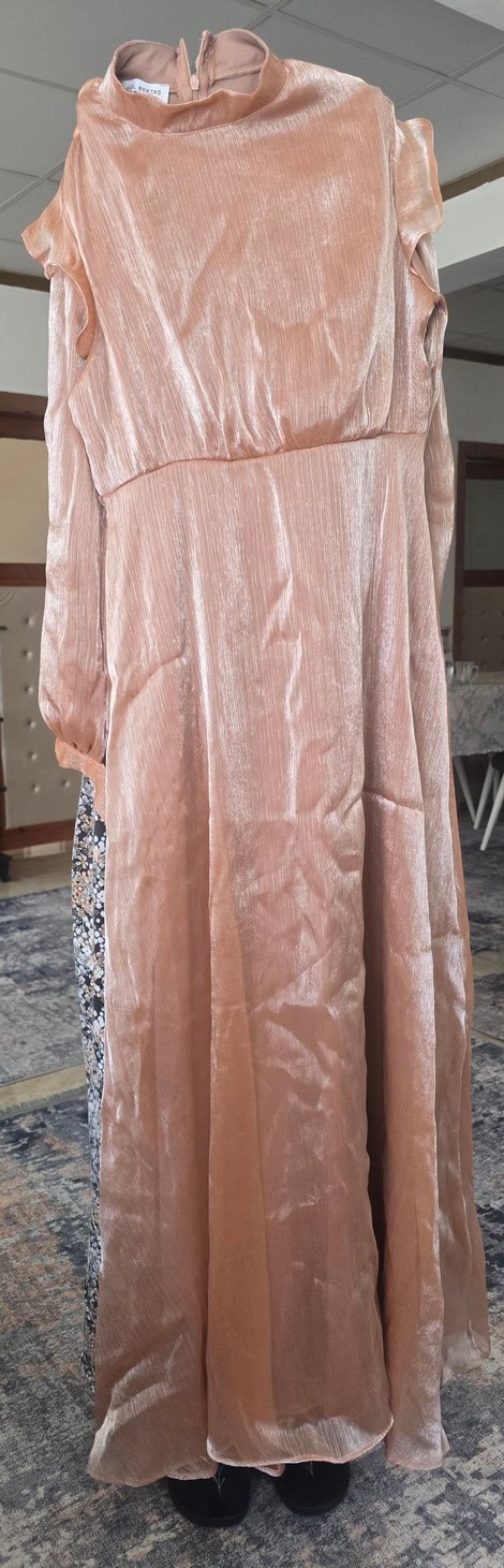 bakır rengi tesettür abiye, tesettür Elbise, Uzun, şal ile. - Görsel 4