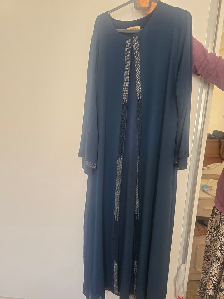 anne tesettür abiye, petrol mavisi, tesettür Elbise büyük beden - Görsel 3