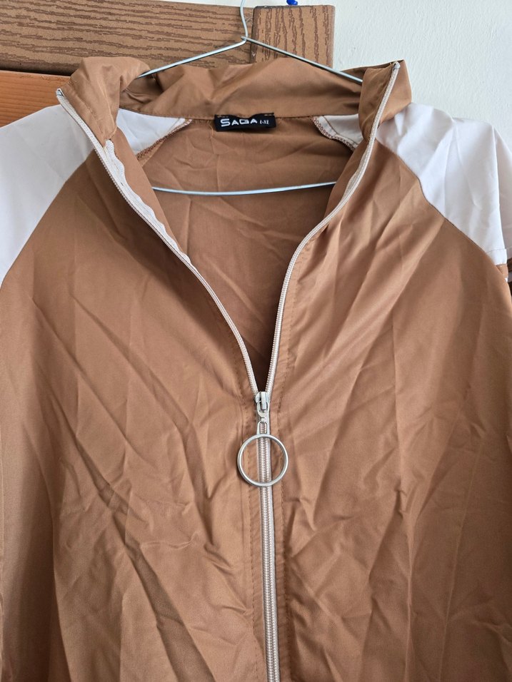 Bej Kadın Fermuarlı Midi eşofman üstü yagmurluk - Görsel 3