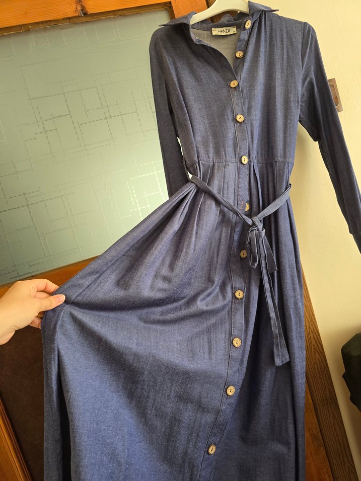 Düğmeli Uzun kot elbise - Görsel 2