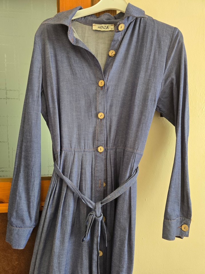 Düğmeli Uzun kot elbise - Görsel 3