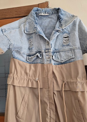 Düğmeli Yırtık Detaylı Kadın Denim Trenckot - Görsel 3