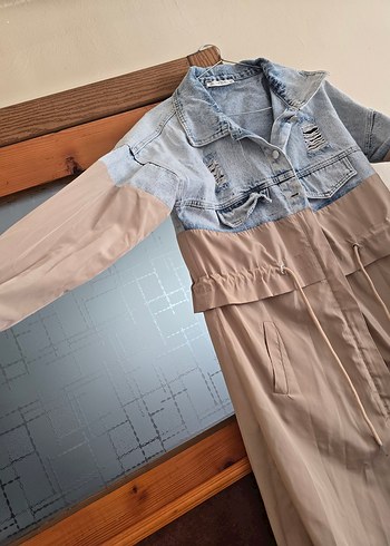 Düğmeli Yırtık Detaylı Kadın Denim Trenckot - Görsel 4