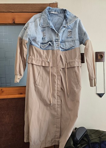 Düğmeli Yırtık Detaylı Kadın Denim Trenckot - Görsel 5