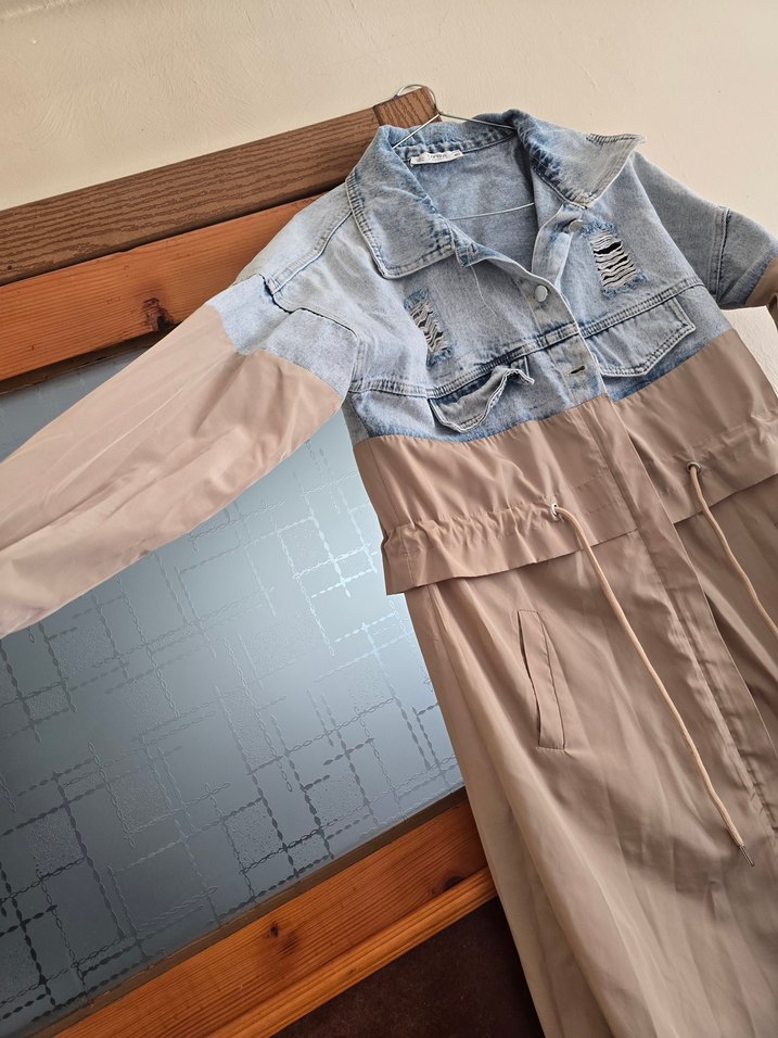 Düğmeli Yırtık Detaylı Kadın Denim Trenckot - Görsel 4