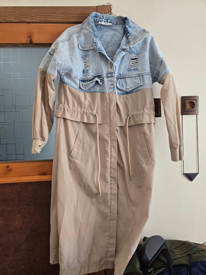 Düğmeli Yırtık Detaylı Kadın Denim Trenckot - Görsel 5