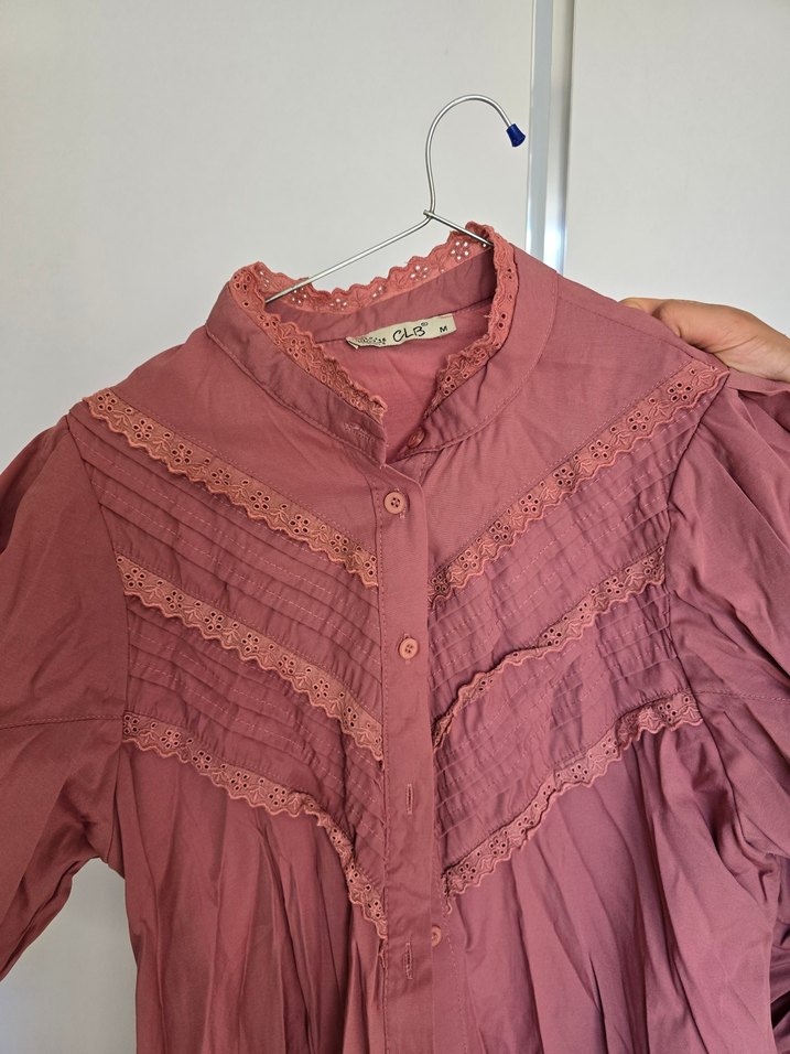 Pembe Bohem Düğmeli gül kurusu gömlek tunik - Görsel 2