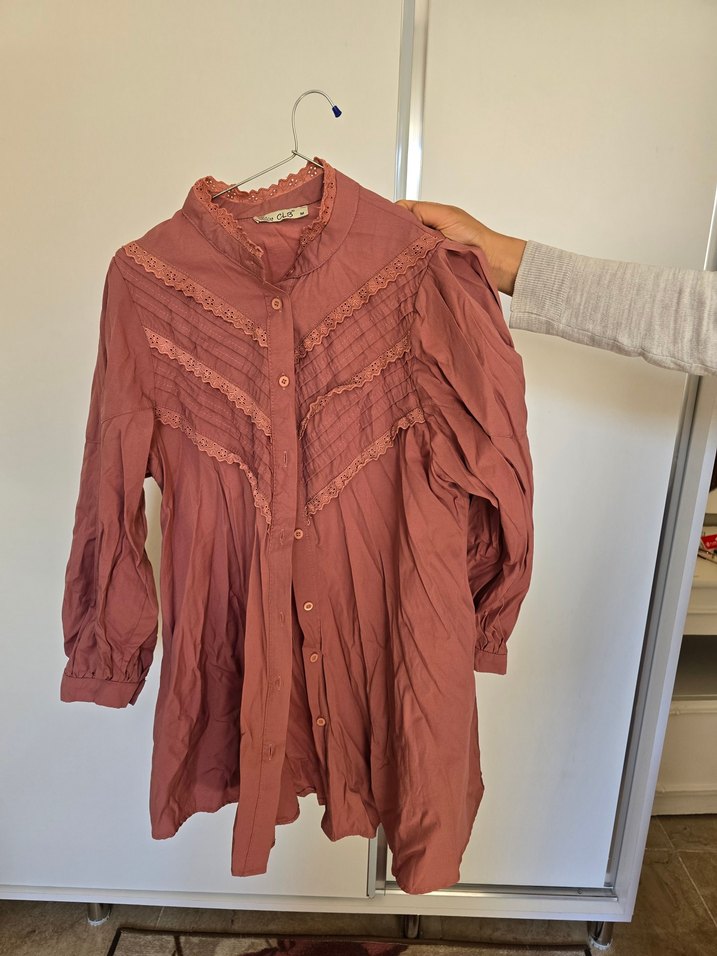 Pembe Bohem Düğmeli gül kurusu gömlek tunik - Görsel 3